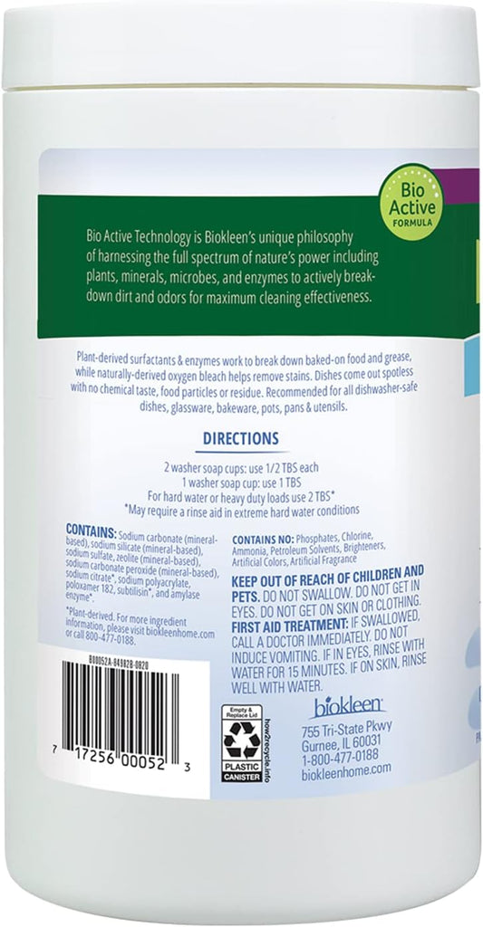 Biokleen Free & Clear Dishwashing Detergent Powder- 128 Loads - Concentrated, Phosphate & Chlorine Free, Eco-Friendly, No Artificial Fragrance, Colors Or Preservatives