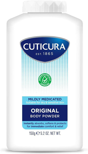 Cuticura Mildly Medicated Talcum Body Powder 150G, Packaging May Vary, Many Uses Personal Hygiene, Prevent Smudging After Self-Tanning & Facial Makeup