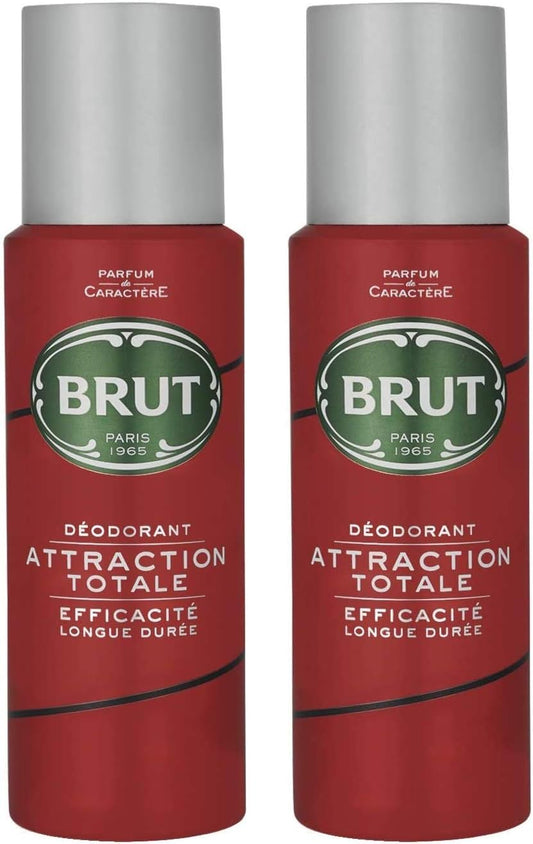 Brut Attraction Totale Mens Gents Deodorant Spray 200 Ml 2 Pack