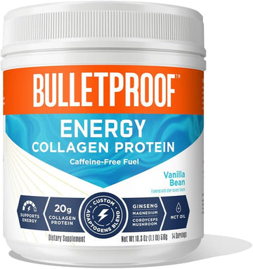 Bulletproof Vanilla Bean Energy Collagen Protein Powder, 18.3 Ounces, Caffeine-Free Fuel With Vitamins And Antioxidants