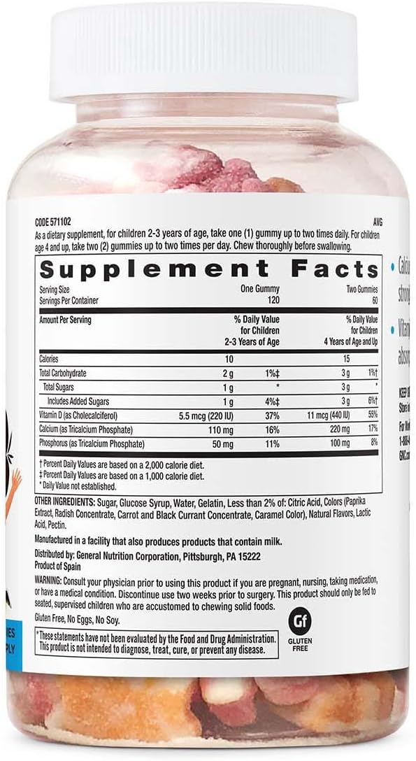 Gnc Milestones Kids Gummy Calcium | Includes Calcium And Phosphorus To Help Build Strong Bones And Teeth - 120 Gummies : Health & Household