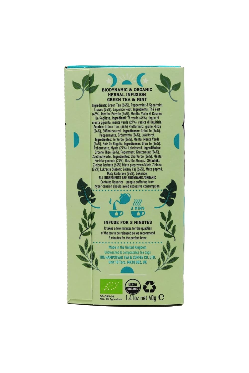 Hampstead Tea Organic Demeter Mint Green 20 Bag-4 Pack : Grocery & Gourmet Food