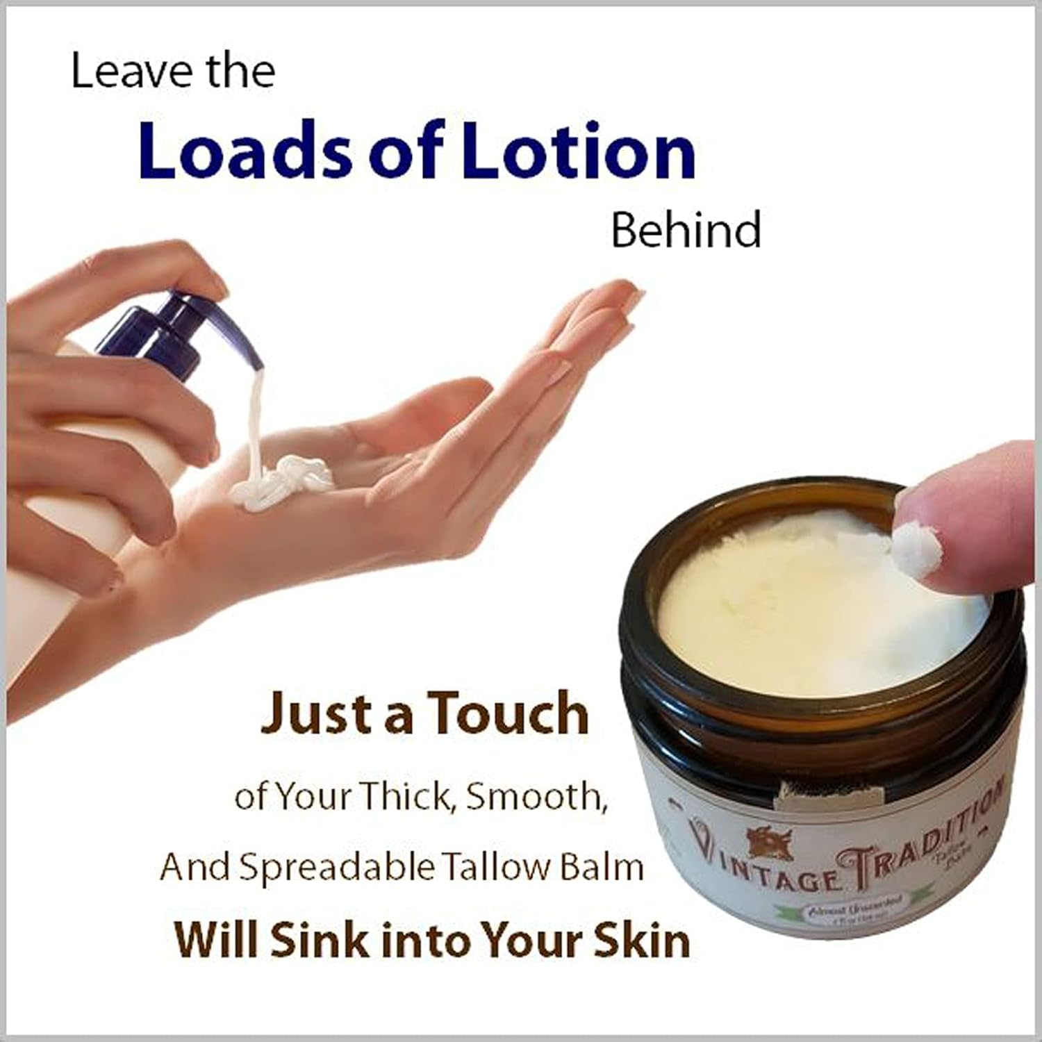 Vintage Tradition Beef Tallow All Purpose Balm – Healing, Hydrating Floral Skin Care Salve Replaces Body Lotion, Hand Cream, More – Essential Oil, Olive Oil, And Grass-Fed Tallow, 2 Fl. Oz. : Beauty & Personal Care