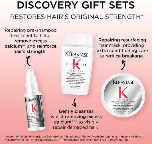 Kérastase Première Discovery Gift Set - Bonding Pre-Shampoo Treatment, Bonding Advanced Repairing Shampoo & Deep Nutrition Mask, Pure Citric Acid, Damaged Hair, Travel Size
