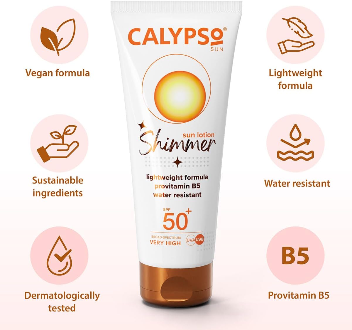 Calypso Shimmer Sun Lotion SPF50 + | Very High UVA + UVB Protection, Water Resistant, Shimmering Sun Protection for Face and Body, 100ml : Amazon.co.uk: Beauty