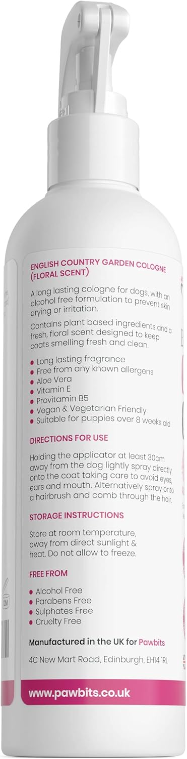 English Country Garden Floral Scented Cologne For Dogs 250Ml - Alcohol-Free Dog Deodoriser Spray With Vitamin E And Pro-Vitamin B5 - Dog-Friendly Odour Eliminating Perfume