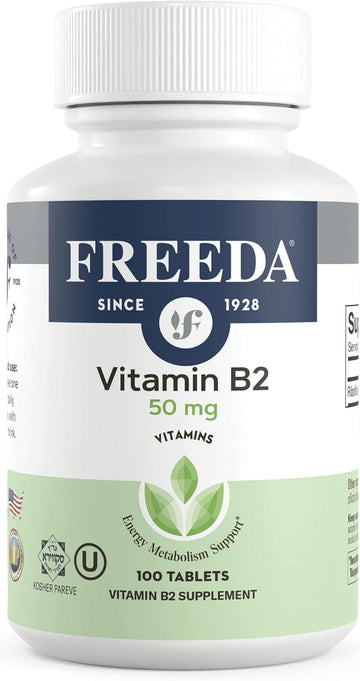 Freeda Vitamin B2 Riboflavin 50Mg – Energy & Nervous System Support – Kosher, Vegan, Gluten-Free B2 Supplement For Brain & Metabolism – (100 Ct)