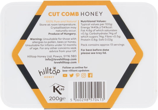 Hilltop Honey Cut Comb Slab 200G - Pure And Natural | Premium Quality And Tested For Authenticity | Certified Kosher | Dairy Nut And Gluten Free