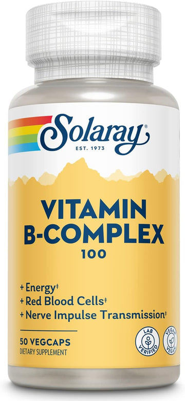 Solaray Vitamin B Complex 100 Mg, Healthy Energy Supplement, Red Blood Cell Formation, Nerve & Immune Support, Super B Complex Vitamins With Folic Acid, Vitamin B6, B12, Biotin & More, Vegan, 50Ct