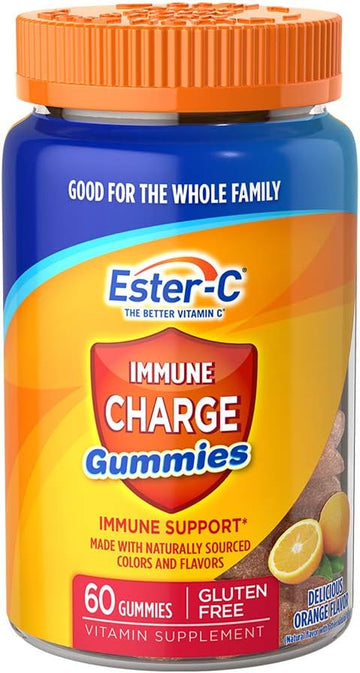 Ester-C Vitamin C Immune Charge Gummies For Immune Support, Vitamin C Gummies, Orange Flavor, 60 Count