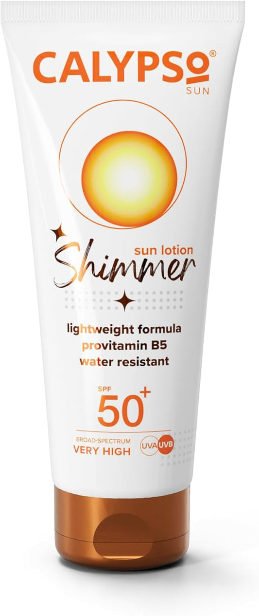 Calypso Shimmer Sun Lotion Spf50 + | Very High Uva + Uvb Protection, Water Resistant, Shimmering Sun Protection For Face And Body, 100Ml