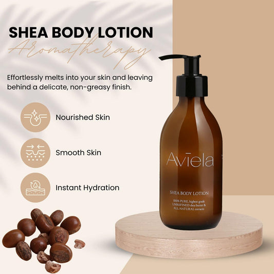 Aviela Shea Butter Body Lotion, Contains Cocoa Butter, Extremely Hydrating & Moisturising, Vegan & Cruelty Free, African Shea Butter 100% Natural Skin Care, 250Ml