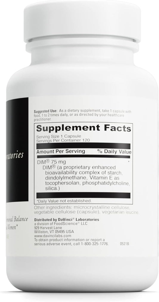 Davinci Labs Dimpro 75Mg - Helps Support Hormonal Balance, Estrogen Metabolism & More With Dim - Gluten-Free - 120 Capsules (120 Servings)