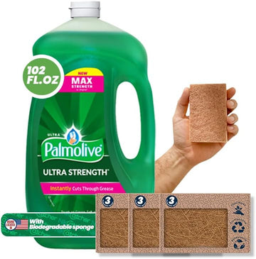 Bundle: Palmolive Ultra Dishwashing Liquid, Original Scent (102 Oz) Biodegradable Sponge Bundle - Household Essentials And Dishwasher Cleaner