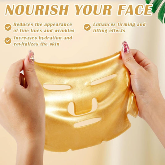 10 X Gold Face Mask - 24K Gold Crystal Gel Collagen Facial Masks, Treatment Anti Aging Puffiness Skincare Anti Wrinkle Tighten Skin