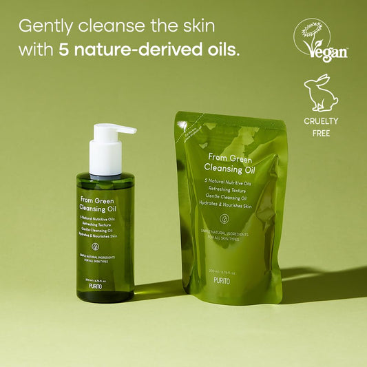 Purito From Green Cleansing Oil Set (=Original + Refill), 13.52 Fl.Oz / 400Ml, Gentle Cleansing Oil For Face, Cruelty-Free & Vegan, Korean Skin Care