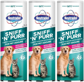 Neutradol Sniff N Purr Pet Deodoriser, Odour Neutraliser For Pet Areas, Carpet & Room Deodoriser For Pet Odours, Pure Fresh, Multipack Of 3 X 525G