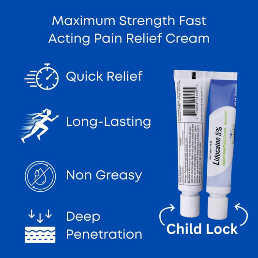 Maximum Strength Lidocaine 5% Anorectal Cream | Hemorrhoid Relief From Pain, Itching, Burning | 30 Gram Tube Lidocaine 5% Cream