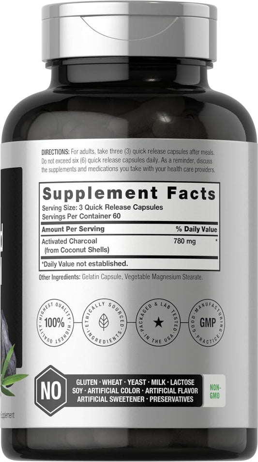 Horbäach Charcoal Pills 780Mg | 180 Capsules | Activated Charcoal From Coconut Shells | Non-Gmo And Gluten Free