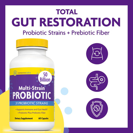 Innovixlabs Multi Strain Probiotics For Women & Men - Probiotic Supplement - 50 Billion Cfu - Gut Health, Immune Support, Digestion, Lactobacillus Acidophilus, Prebiotics And Probiotics, 60 Capsules