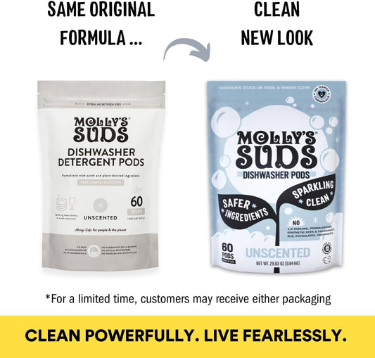Molly'S Suds Dishwasher Powder | Clean Dishwasher Detergent, Cuts Grease & Rinses Clean (Residue-Free) For Sparkling Dishes | 60 Loads (Unscented)