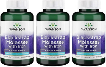 Swanson Blackstrap Molasses - Natural Iron Supplement Promoting Healthy Skin - Premium Wellness Formula - (120 Capsules, 29Mg Each) 3 Pack