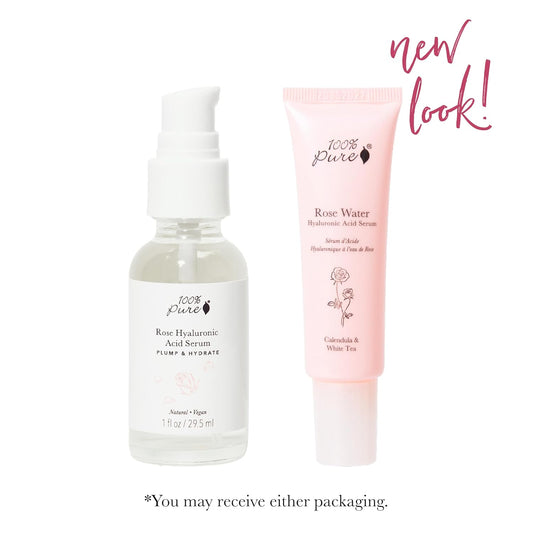 100% Pure Rose Hyaluronic Acid Facial Serum Deeply Hydrating Natural Care Soothe & Replenish Suppleness Bounce Dry, Dehydrated Skin - Vegan - 1Oz