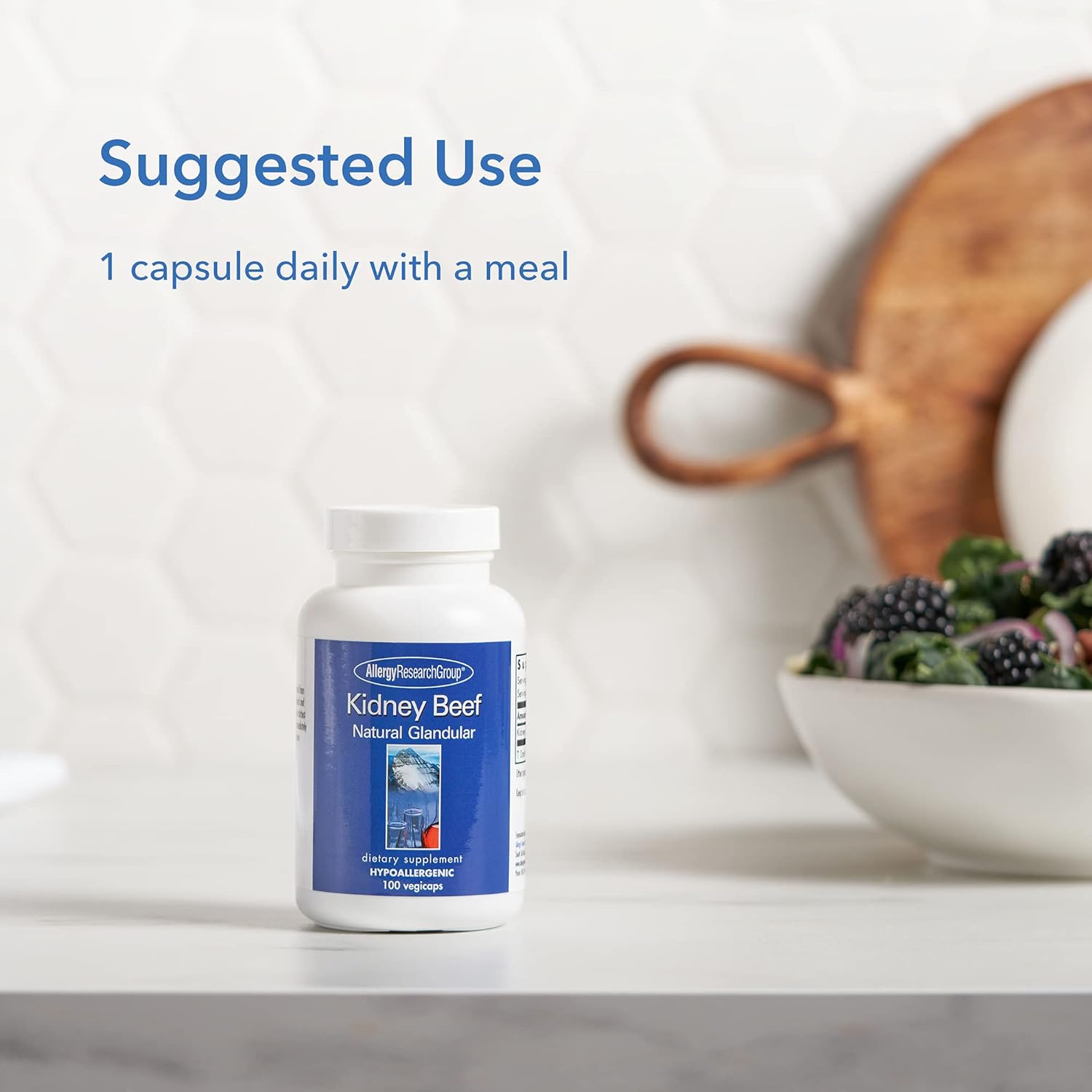 Allergy Research Group Kidney Beef Supplement - Natural Glandular, Freeze-Dried, Bovine, Lyophilized, Beef Organ, Vegetarian Capsules - 100 Count : Health & Household