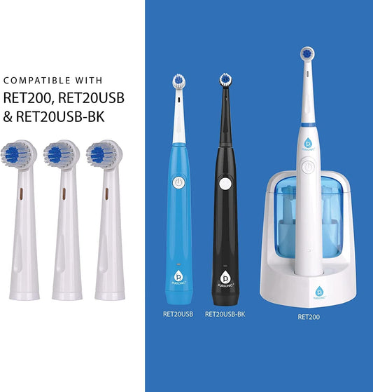 Pursonic Rbh200-3 Replacement Brush Heads For The Ret200 Rotary Toothbrush, Ret20Usb & Ret20Usb-Bk, 3 Pack