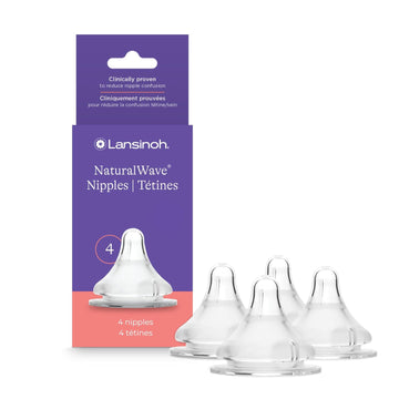 Lansinoh Naturalwave Baby Bottle Nipples, Extra Slow Flow, Size Xs, 0+ Months, 4 Count – 100% Soft, Durable Silicone, Made Without Bpa Bps, Anti-Colic, Supports Baby’S Developing Mouth And Teeth