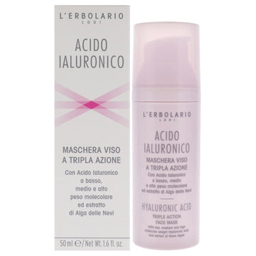 L'Erbolario Hyaluronic Acid Triple Action Face Mask - Creamy Texture Treatment - Leaves Skin Compact, Moisturized And Surprisingly Radiant - With Hyaluronic Acid And Extract Of Snow Algae - 1.6 Oz