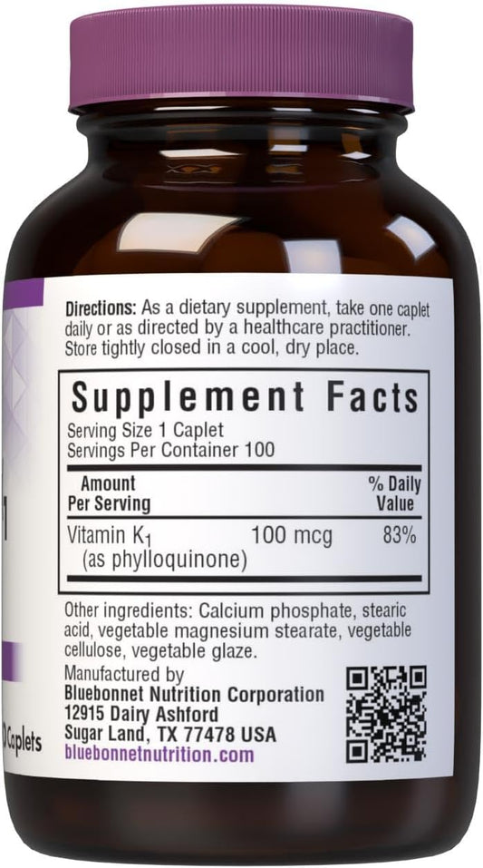 Bluebonnet Vitamin K1 Caplets, 100 Count