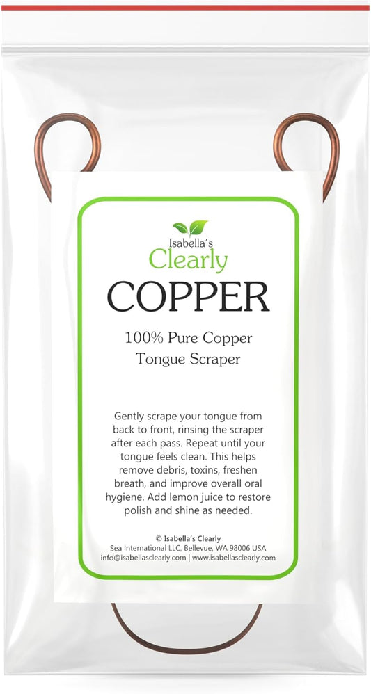 Isabella'S Clearly 100% Pure Copper Tongue Scraper | Ayurvedic Metal Tongue Cleaner, Bpa Free, For Adults And Kids | Natural Oral Care For Fresh Breath And Improved Oral Hygiene