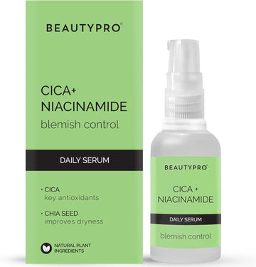 Beautypro Cica + Niacinamide Serum Daily Anti-Aging Face Cream Blemish Control Reduces Redness 100% Plant Based Skincare Multi Award Winning Brand 30Ml