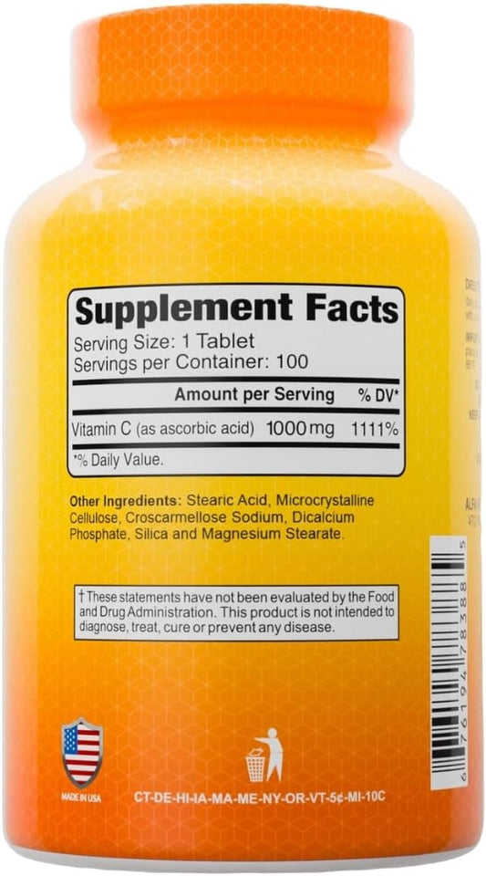 Alfa Vitamins Vitamin C Supplement 1000Mg, Powerful Antioxidant For Immune Support & Healthy Skin, Promotes Collagen Formation, Dietary Supplement For Daily Wellness And Skin Protection, 100 Tablets