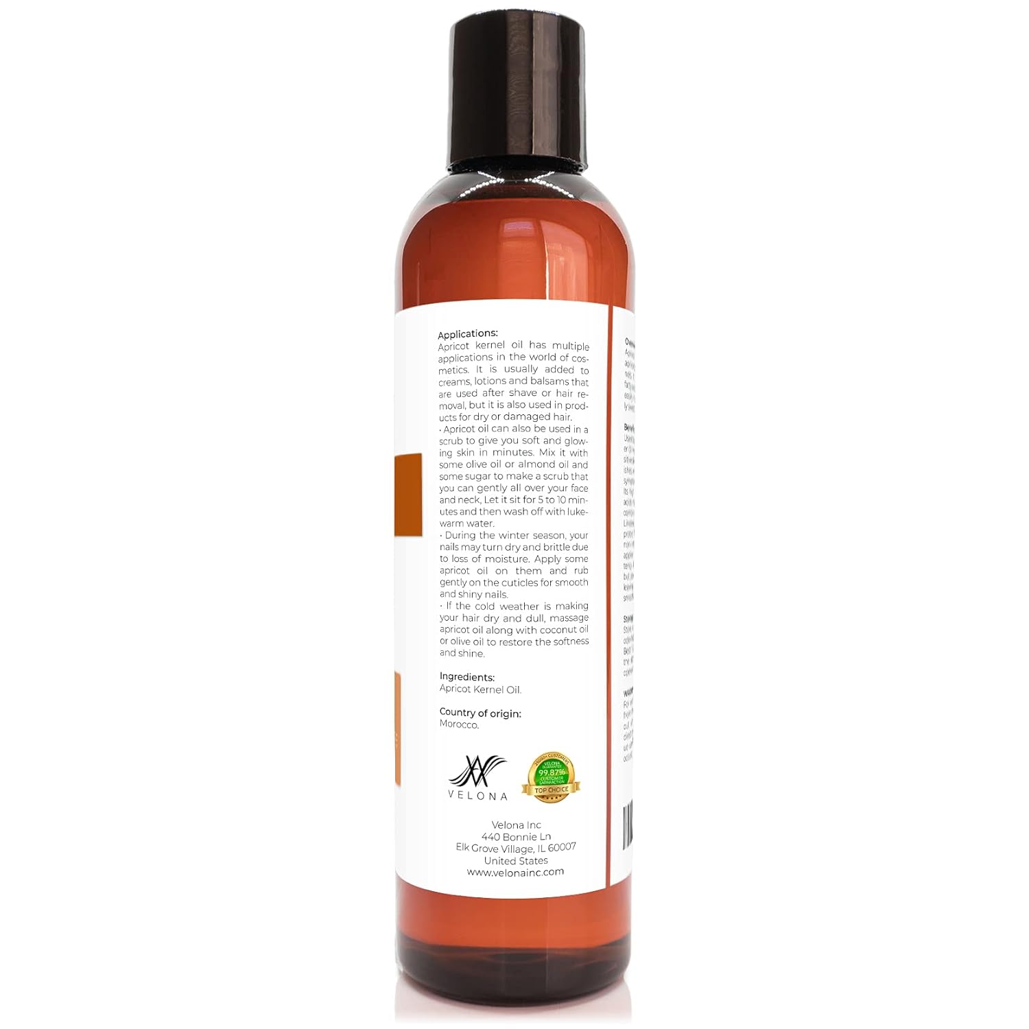 velona Apricot Kernel Oil 8 oz | 100% Pure and Natural Carrier Oil | Refined, Expeller Pressed | Hair, Body and Skin Care | Use Today - Enjoy Results : Beauty & Personal Care