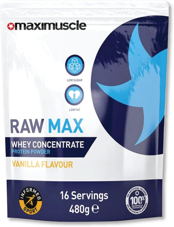 Maximuscle Raw Max | Whey Protein Powder | Protein Shake With Whey Concentrate | Low Fat, Low Sugar, Gluten-Free | Vanilla, 480G - 16 Servings