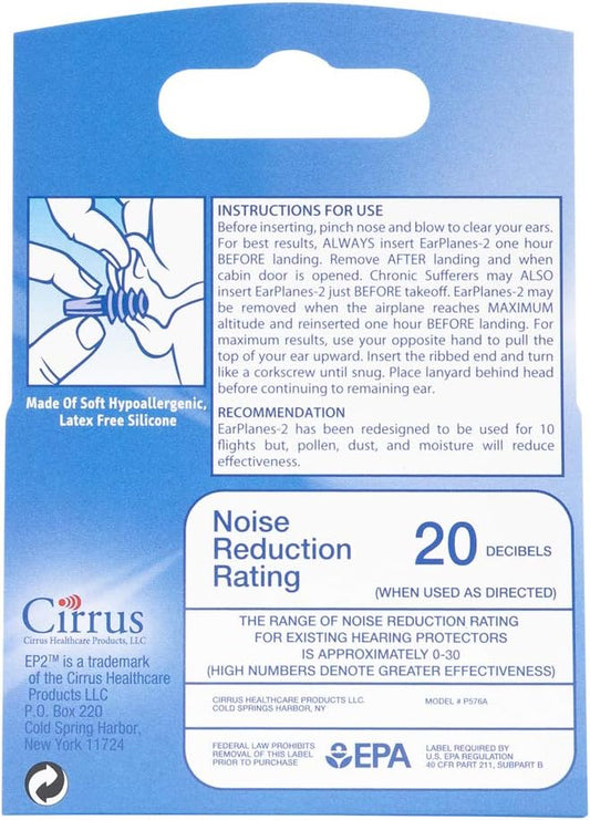 Earplanes Ep2 Ultra-Reusable Earplugs, Airplane Pressure Prevention Earplugs For Adults (1 Pairs) (Pack Of 2)