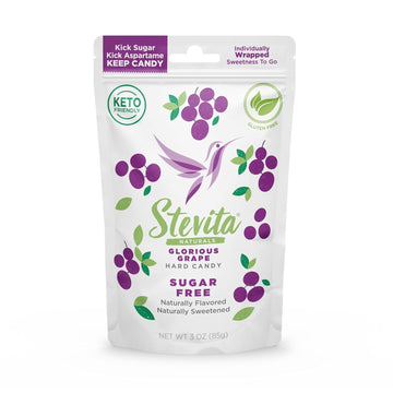 Stevita Hard Candy, Glorious Grape - 25 Individually Wrapped Pieces - Sugar & Aspartame Free - Naturally Flavored & Sweetened - Non-Gmo, Gluten Free, Keto Friendly