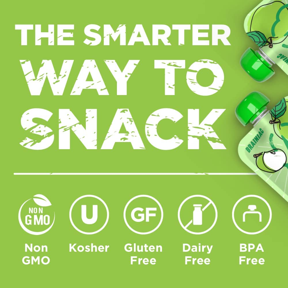 Brainiac Applesauce Pouches with Omega-3s, Mega Apple, 20 Count, 3.2 oz. – Unsweetened Applesauce with Immune Boosting Vitamin C, Omega-3s and Choline – Healthy Snacks for Kids for School, On-the-Go : Grocery & Gourmet Food