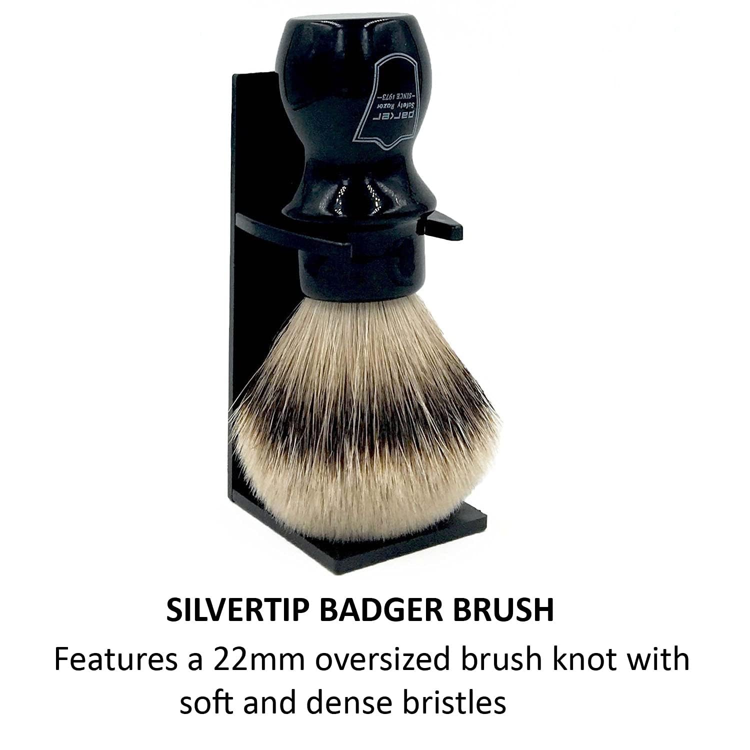 Parker 100% Silvertip Badger Mug Shaving Brush With Brush Stand - Extra Dense And Extra Soft Bristles - Long Handle Is Perfect For Use With Your Shaving Mug (Black) : Beauty & Personal Care