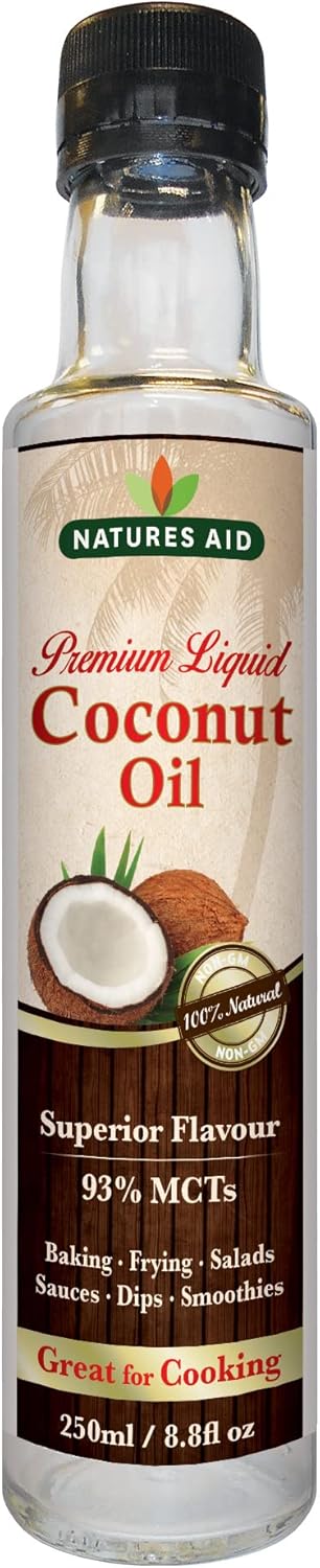 Natures Aid Liquid Coconut Oil 250Ml – 100% Pure, Non-Gmo, Vegan, Keto Friendly – Supports Skin & Hair – Gluten Free Cooking Oil For Frying, Baking, Smoothies & Dressings