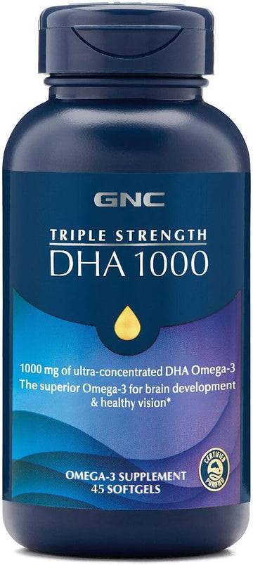 Gnc Triple Strength Dha 1000 Omega 3 Supplement, 1000Mg Dha, Supports Brain Development And Healthy Vision, 45 Softgels