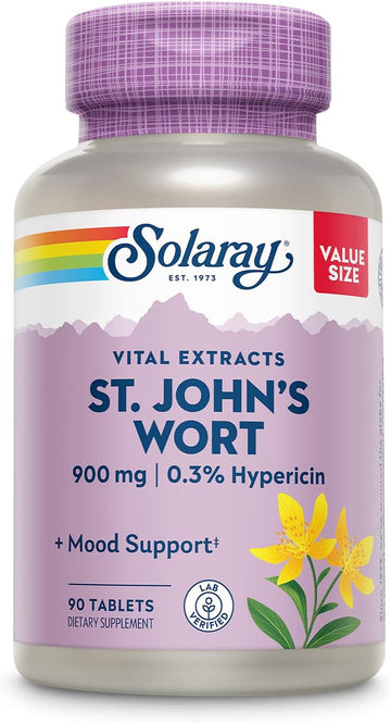 Solaray St. Johns Wort Aerial Extract One Daily 900Mg | Standardized W/ 0.3% Hypericin For Mood Stability | Non-Gmo | 90 Servings | 90 Tablets