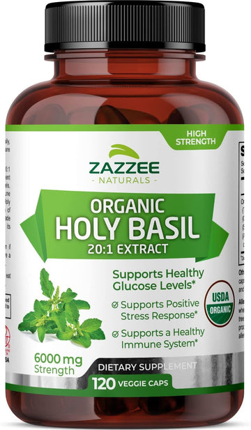 Zazzee Usda Organic Holy Basil 20:1 Extract, 6000 Mg Strength, 2.5% Ur