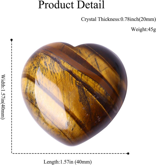 40Mm Natural Tiger Eye Large Heart Stones Healing Crystals Gemstones Gifts Heart Shaped Rocks For Home Decor Reiki Meditation Women