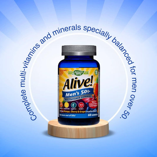 Alive! Men'S 50+ Multivitamin Gummies, A Unique Dried Blend Of 26 Fruits And Vegetables, Specially Formulated For Men Over Fifty, Suitable For Vegetarians - 60 Gummies