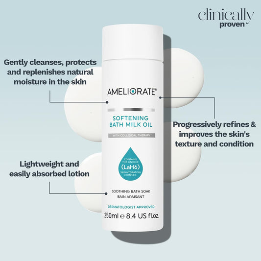 Ameliorate Softening Bath Milk Oil 250Ml | Lab6, Collodial Oat, Lactic Acid | Dermatologically Tested