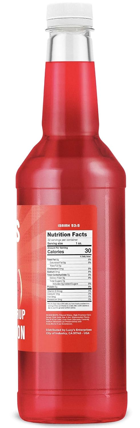 Lucy'S Family Owned - Shaved Ice Snow Cone Syrup - Watermelon - 32 Oz Syrup Bottle