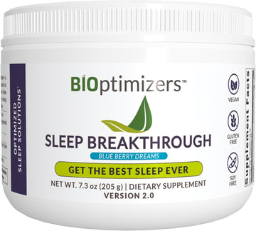 Bioptimizers Sleep Breakthrough 2.0  Natural Support Supplement | Calming Relief Aid Adults | Non Habit Forming | 202.5 G Powder Blue Berry Dreams